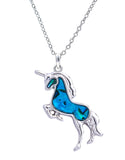 Natural Paua Shell Mythical, Magical Unicorn Necklace, by Byzantium. Rhodium Plated and 35mm in size