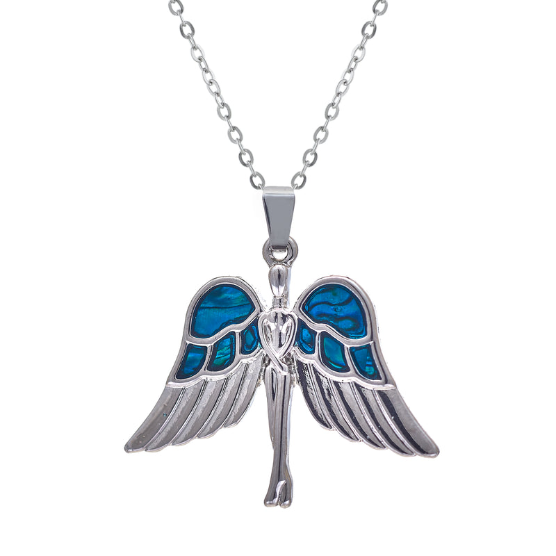 Natural Paua Shell Beautiful, Protective Guardian Angel Necklace, by Byzantium. Rhodium Plated and 30mm in size