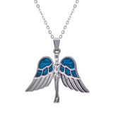 Paua Shell Protective Guardian Angel Necklace, Rhodium Plated