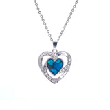 Natural Paua Shell Crystal Encrusted Framed Heart Necklace, by Byzantium. Rhodium Plated and a choice of  20mm and 25mm in size