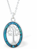 Paua Shell Oval Framed Tree of Life Necklace, Rhodium Plated