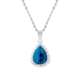 Natural Paua Shell Gorgeous Crystal Framed Teardrop Necklace, by Byzantium. Rhodium Plated, 20mm in size