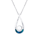 Paua Shell Teardrop with Central Pearl Necklace, Rhodium Plated
