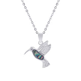 Natural Paua Shell Gorgeous, Hovering Hummingbird Necklace, by Byzantium. Rhodium Plated, 20mm in size