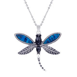 Natural Paua Shell Gorgeous Crystallized Dragonfly Necklace, by Byzantium. Rhodium Plated, 45mm in size