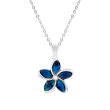 Natural Paua Shell Pretty Daisy with Central Pearl Necklace, by Byzantium. Rhodium Plated, 20mm in size