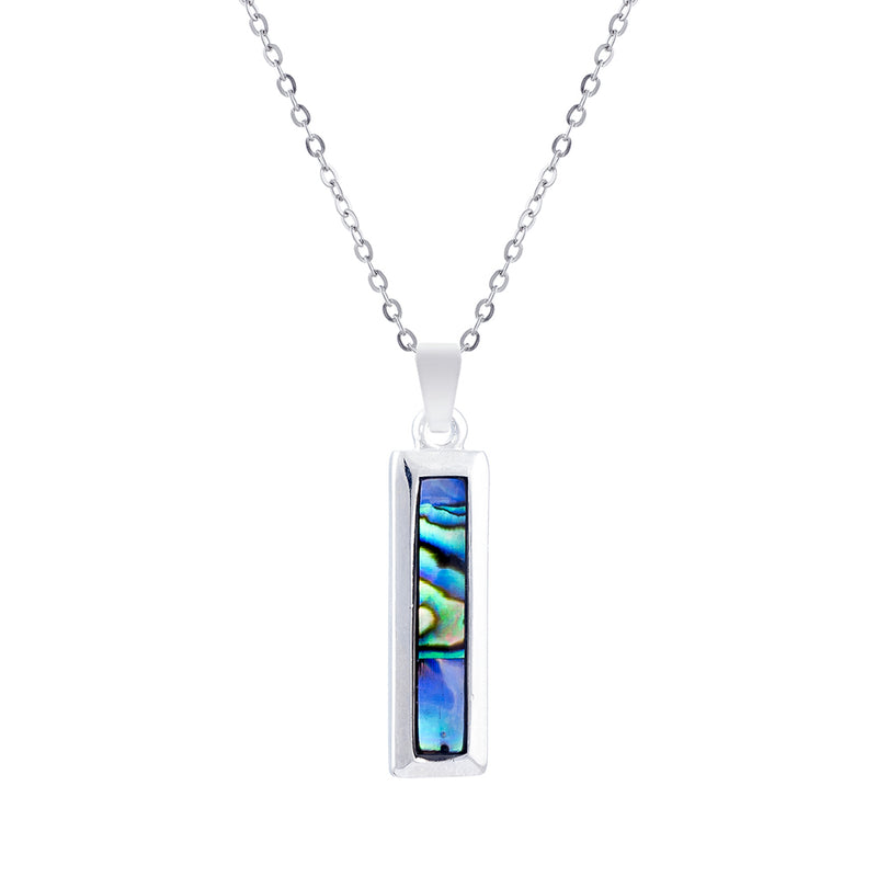 Natural Paua Shell Classic Rectangular Baguette Necklace, by Byzantium. Rhodium Plated, 30mm in size