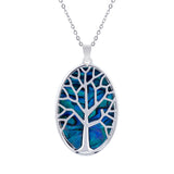 Natural Paua Shell Oval Framed Tree of Life Necklace, by Byzantium. Rhodium Plated, 30mm in size