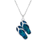 Paua Shell Flip Flops Necklace, Rhodium Plated, 20mm in size