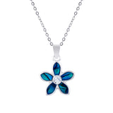 Paua Shell  Bellflower with Crystal Necklace, Rhodium Plated