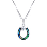Paua Shell Horse Shoe Necklace with Crystal, Rhodium Plated