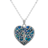Paua Shell Tree of Life in Heart Necklace, Rhodium Plated