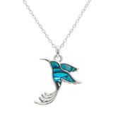 Natural Paua Shell Humming Bird Necklace, by Byzantium. Rhodium Plated, 28mm in size