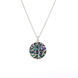 Natural Paua Shell Classic Tree of Life Necklace, by Byzantium. Rhodium Plated, 25mm in size