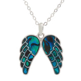 Paua Shell Angel Wings Necklace, Rhodium Plated