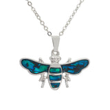 Paua Shell Bee Necklace, Rhodium Plated