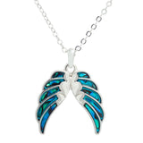 Paua Shell Angel Wings Necklace, Rhodium Plated