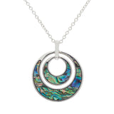 Natural Paua Shell Circle within a Circle Necklace, by Byzantium. Rhodium Plated, 35mm in size
