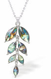 Natural Paua Shell Weeping Willow Leaf Necklace, Rhodium Plated, 35mm in size
