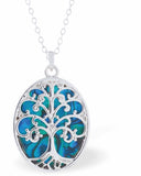 Paua Shell Framed Rooted Tree of Life Necklace, Rhodium Plated
