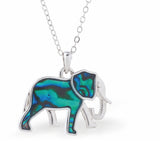 Paua Shell Indian Elephant Necklace, Rhodium Plated