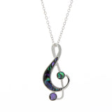 Natural Paua Shell Musical Treble Clef Necklace, by Byzantium. Rhodium Plated, 35mm in size