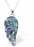 Natural Paua Shell Large Angel's Wing Necklace, by Byzantium. Rhodium Plated, 28mm in size