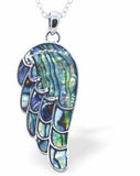 Natural Paua Shell Large Angel's Wing Necklace, by Byzantium. Rhodium Plated, 45mm in size