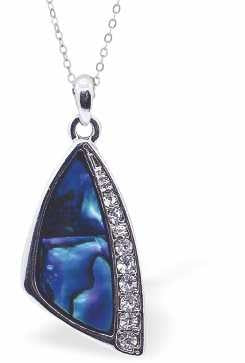 Natural Paua Shell Classic Triangulate with Crystal Embellishment Necklace, by Byzantium. Rhodium Plated, 28mm in size