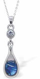 Paua Shell Classic Droplet Necklace with Crystal Link, Rhodium Plated, 28mm in size