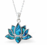 Natural Paua Shell Beautiful Lotus Blossom Necklace, by Byzantium. Rhodium Plated, 25mm in size