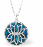 Natural Paua Shell Beautiful Lotus Blossom Reflected Necklace, by Byzantium. Rhodium Plated, 26mm in size