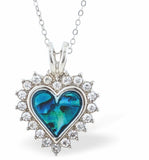 Natural Paua Shell Crystal Framed Heart Necklace, by Byzantium. Rhodium Plated, 20mm in size