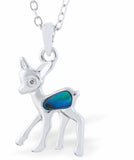 Natural Paua Shell Beautiful Baby Bambi Fawn Necklace, by Byzantium. Rhodium Plated, 25mm in size