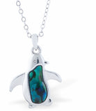 Natural Paua Shell Gorgeous Waddling Penquin Necklace, by Byzantium. Rhodium Plated, 20mm in size