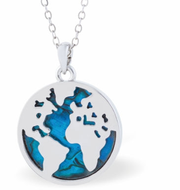 Natural Paua Shell Beautiful Globe / World Necklace, by Byzantium. Rhodium Plated, 20mm in size