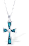 Natural Paua Shell Cross Necklace with Crystal Centre, Rhodium Plated