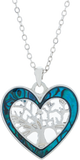 Paua Shell Heart Framed Tree of Life Necklace, Rhodium Plated