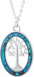 Natural Paua Shell Oval Framed Tree of Life Necklace, by Byzantium. Rhodium Plated, 25mm in size