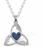 Paua Shell Triad Framed Heart Necklace, by Byzantium, Crystal Encrusted. Rhodium Plated and 24mm in size