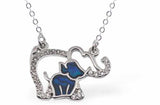 Paua Shell Cute Mummy and Baby Elephant Necklace, Rhodium Plated
