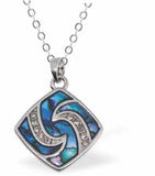 Paua Shell Crystalized Oblique Square Necklace, by Byzantium, Crystal Encrusted. Rhodium Plated and 20mm in size