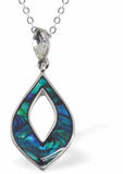 Paua Shell Pointed Hollow Oval Necklace, by Byzantium,. Rhodium Plated and 40mm in size