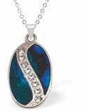 Paua Shell Oval with Crystalized Central Swirl Necklace,. Rhodium Plated