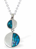 Paua Shell Half Moon Doubledrop Necklace, by Byzantium,. Rhodium Plated and 28mm in size