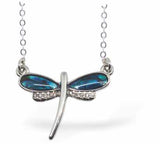 Paua Shell Cute Crystallized Dragonfly Necklace, by Byzantium,. Rhodium Plated and 20mm in size