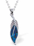 Paua Shell Delicate Falling Feather Necklace, by Byzantium,. Rhodium Plated and 25mm in size