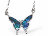 Paua Shell Fabulous Flying Butterfly Necklace, by Byzantium. Rhodium Plated and 38mm in size