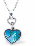 Paua Shell Heart Drop Necklace, with a Heart Link, Rhodium Plated