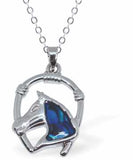 Paua Shell Lucky Horse Framed with Horseshoe Necklace, by Byzantium. Rhodium Plated and 20mm in size